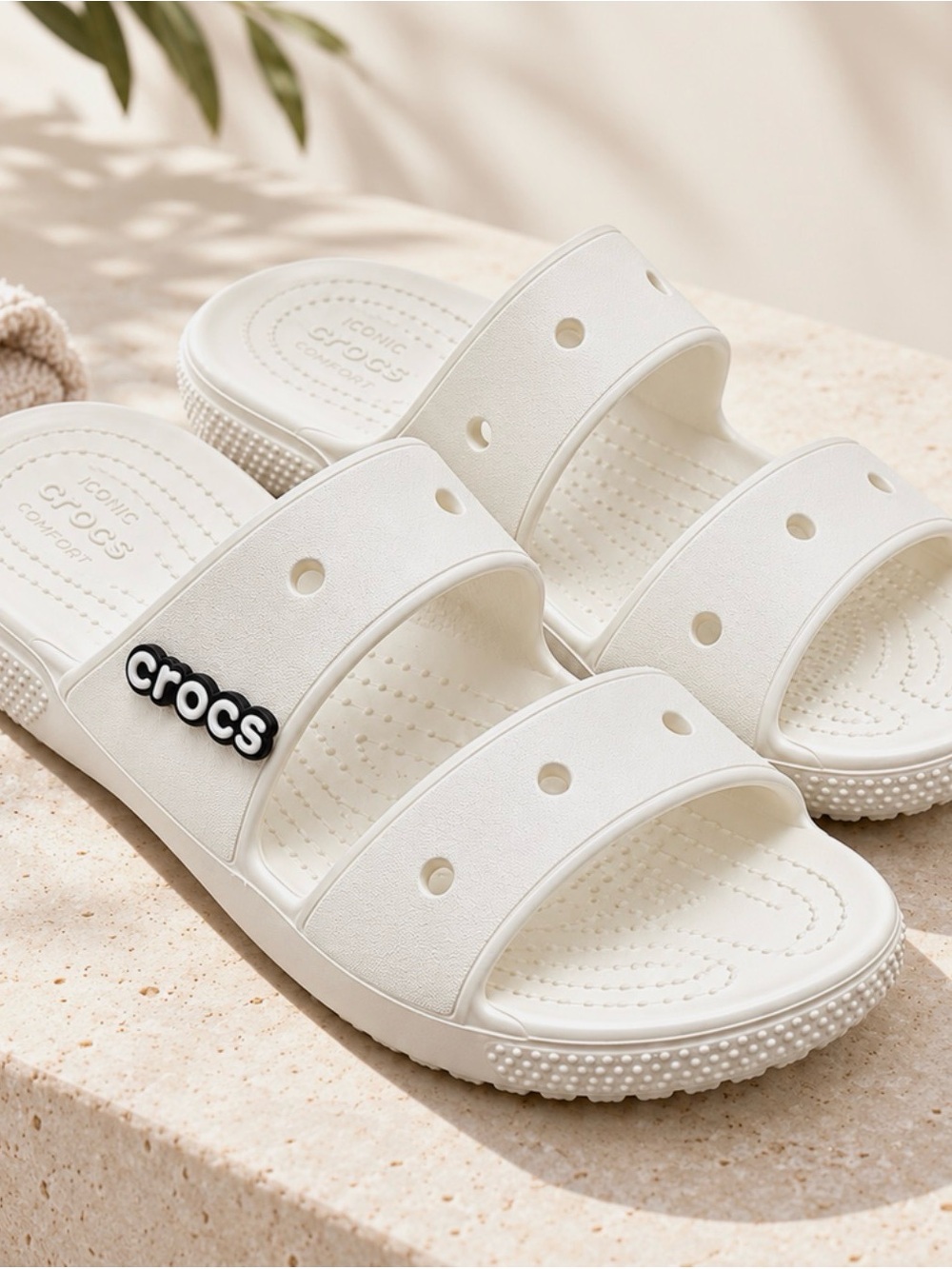 CROCS Women's White Dual-Strap Slide Sandals